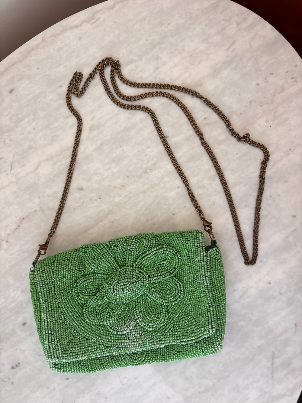 Green Anthropologie Beaded Floral Crossbody Bag